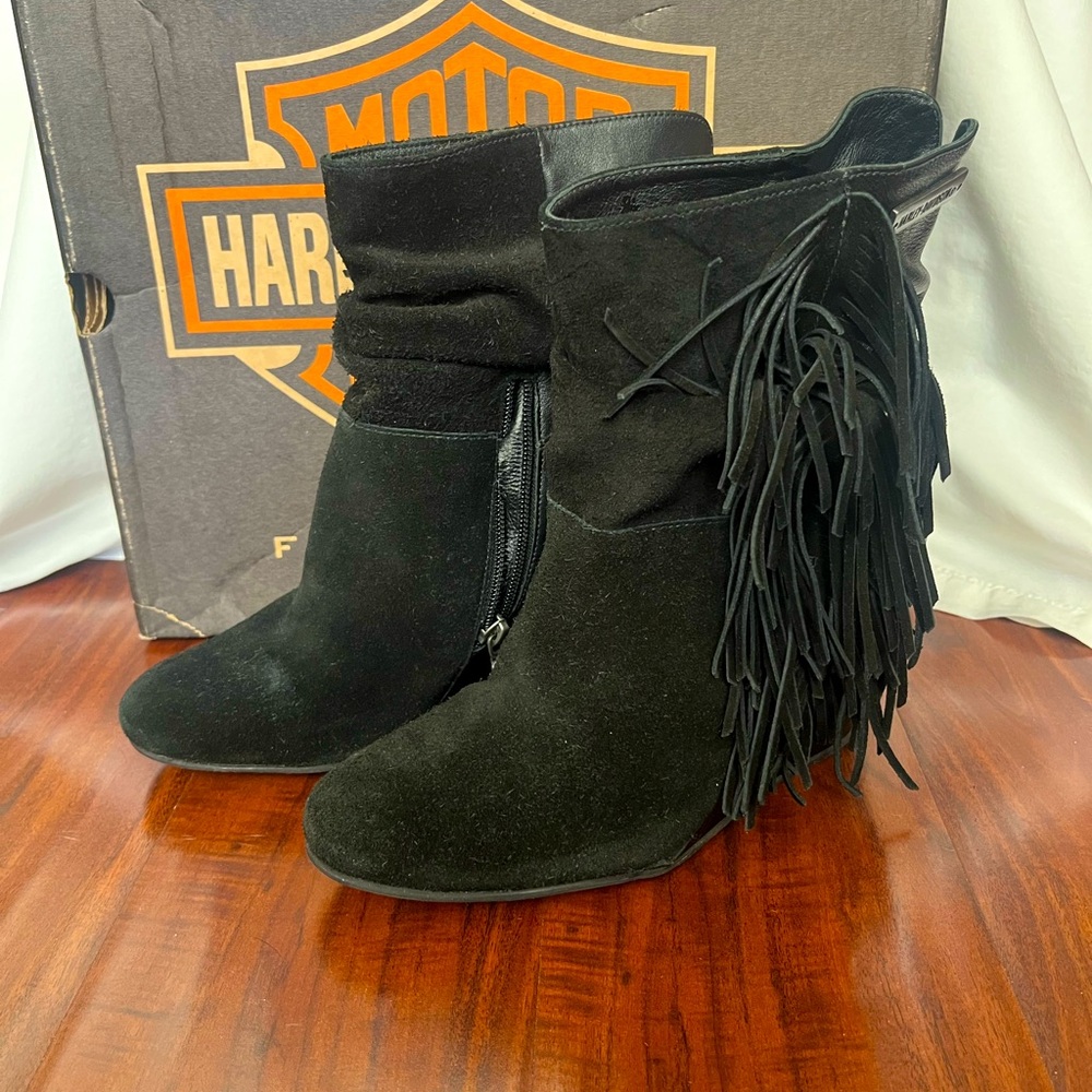 Harley-Davidson Women's Tybee Suede Fringe Moto Wedge Boots size 6.5